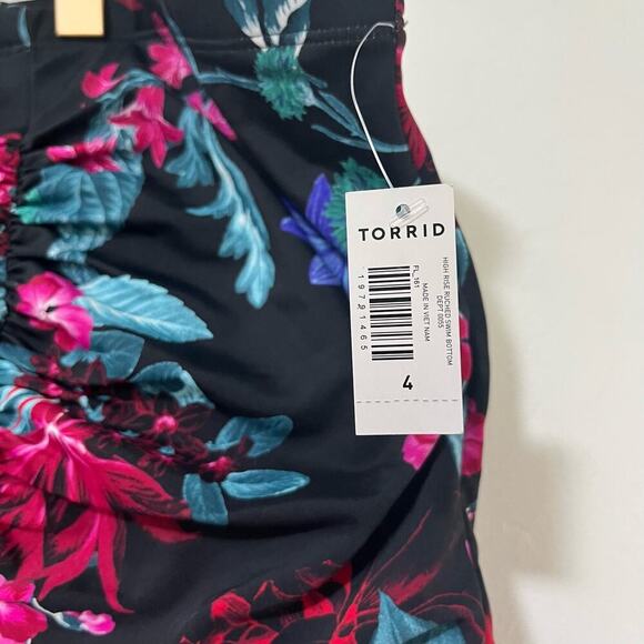 TORRID High Waist Ruched Floral Bikini Swim Bottoms Size 4X Black Slimming NEW - Picture 4 of 6